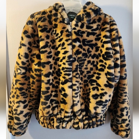 Wild Fable Women's Animal cheetah leopard Faux Fur Zip Hooded Jacket Size Large - Picture 5 of 13